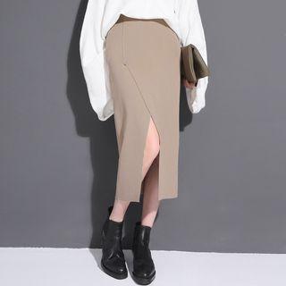 Slit-front Knit Midi Skirt