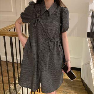 Short-sleeve Shirt Dress Black - One Size