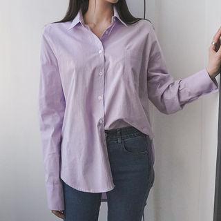Drop-shoulder Colored Cotton Shirt