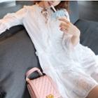 Ruffle Trim Long-sleeve A-line Dress / Midi Dress