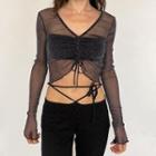 Long-sleeve Mesh Glitter Crop Top