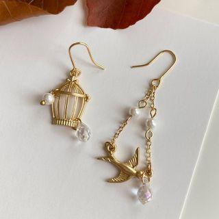 Bird & Cage Asymmetrical Alloy Dangle Earring