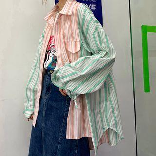 Two-tone Striped Shirt Orange & Green - L=3