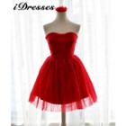 Strapless Bow Accent Mini Prom Dress With Corsage Brooch