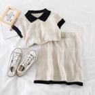 Set: Short-sleeve Knit Top + High-waist Mini Skirt