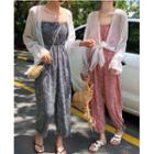 Print Strapless Jumpsuit With Headband / Light Jacket