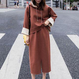 Set: Plain Hoodie + Midi Straight Fit Skirt