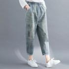 Plain Harem Denim Cropped Pants