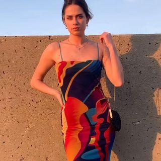 Spaghetti Strap Pattern Print Bodycon Dress