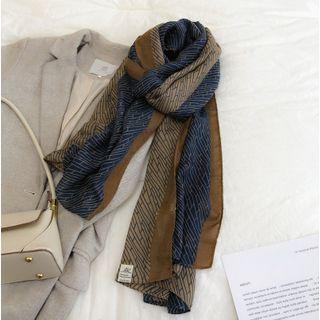Colour Block Shawl Blue & Brown & Khaki - One Size