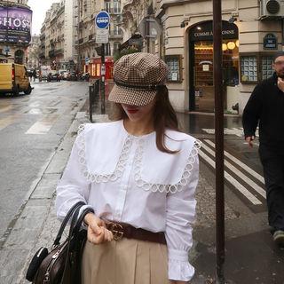 Loop-lace Wide-collar Blouse Ivory - One Size