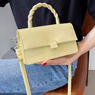 Faux Leather Twisted Handle Crossbody Bag