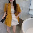 Elbow-sleeve Double-breasted Blazer Orange Yellow - One Size