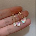 Heart Layered Hoop Earring 1 Pair - 925 Silver Stud - Gold - One Size