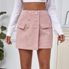 High-waist Double Breasted Plain Mini Skirt