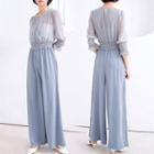 3/4 Sleeve Chiffon Wide Leg Jumpsuit