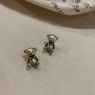 Bear Drop Earring 1 Pair - 925 Silver - Gold - One Size