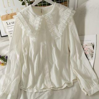 Ruffle-trim Peter Pan-collar Loose Shirt White - One Size
