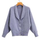 Collared Cardigan Grayish Blue - One Size