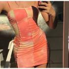 Spaghetti Strap Tie-dye Print Shirred Mini Bodycon Dress