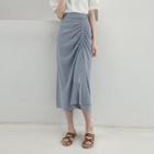 Ruched Midi Straight-fit Skirt