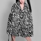 Zebra Print Fluffy Jacket Dark Gray - One Size