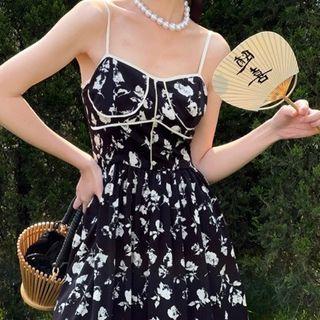 Spaghetti Strap Floral Midi Corset Dress