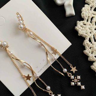 Star Faux Pearl Alloy Fringed Earring 1 Pair - Gold - One Size