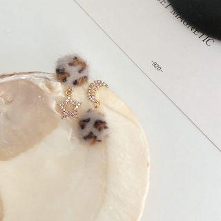 Non-matching Leopard Print Moon & Star Drop Earring
