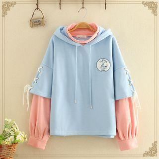 Color Block Mock Two Piece Hoodie