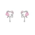 Heart Rhinestone Alloy Earring 1 Pair - Silver Needle Earring - Pinkish Purple Rhinestone - Silver - One Size