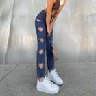High-waist Heart Cut-out Straight-fit Jeans