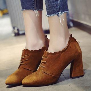 Chunky Heel Pointed Lace-up Shoes