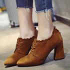 Chunky Heel Pointed Lace-up Shoes