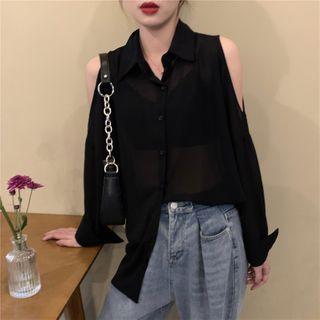 Cold-shoulder Long-sleeve Oversize Shirt