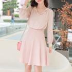 Faux-pearl Ruffle-collar Mock Two-piece Dress