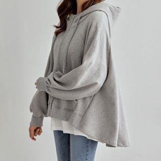 Dip-back Flared Zip-up Hoodie
