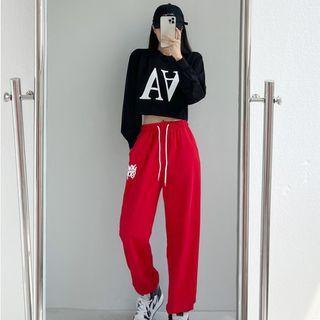 Lettering Crop Sweatshirt / Lettering Sweatpants