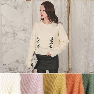 Embroidered Rib-knit Sweater