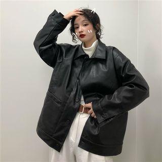 Faux Leather Single-breasted Coat