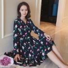 Long-sleeve V-neck Floral Dress