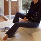Sequined Sleeve Wool Blend Knit Top