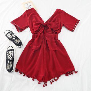 V-neck Wide-leg Playsuit