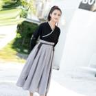Set: Long-sleeve Hanfu Top / A-line Midi Skirt