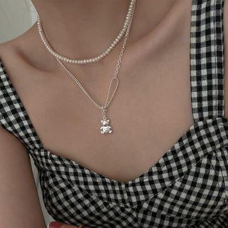 Bear Pendant Alloy Necklace Xl1343 - Silver - One Size