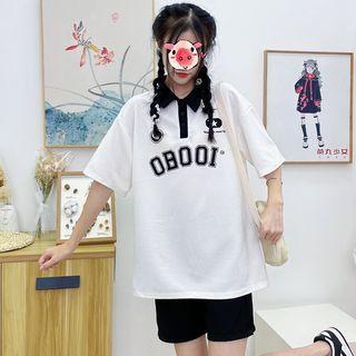 Lettering Polo Shirt / Straight Leg Shorts