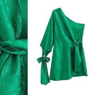 One-sleeve Tie-waist Mini Dress