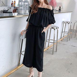 Off-shoulder Short-sleeve Wide Leg Jumpsuit