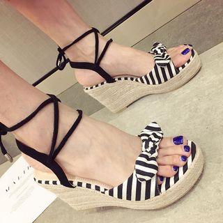 Striped Wedge Lace-up Sandals