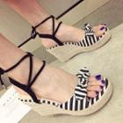 Striped Wedge Lace-up Sandals